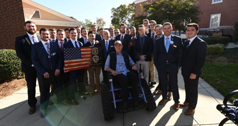Fraternity helps nonprofit give track chair to veteran