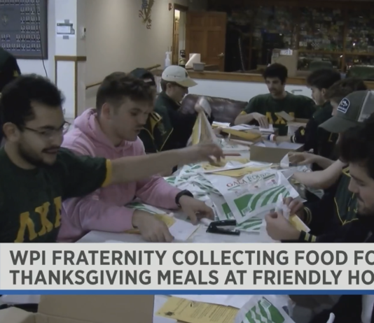 A WPI fraternity is asking people to fill bags with non-perishable items for its Thanksgiving fundraiser