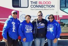 Phi Beta Sigma fraternity and zeta phi beta sorority members at blood drive.