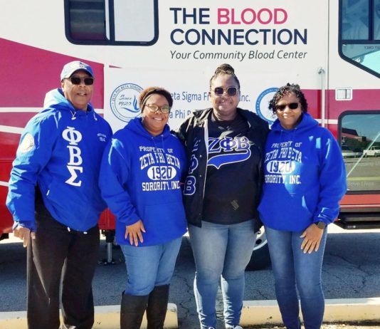 Sorority and fraternity support blood drive Phi Beta Sigma fraternity and zeta phi beta sorority members at blood drive.