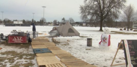 Utica University Fraternity raises money by camping in cold Alpha Chi Rho fraternity members camp out to raise money for cancer research.