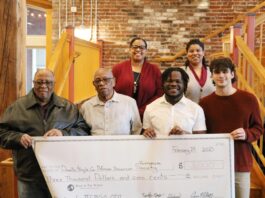 Melinda Weathers, Centre's director of diversity and inclusion; front row: Charles Gray, VP of DBCAAHS, Michael Hughes, president of DBCAAHS, Glahens Paul, Black Student Organization president, Conley Combs, interfraternal council. Photo by Lance Gaither.