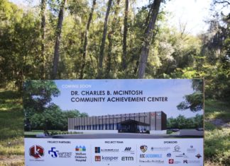 A sign signifying a future site of the community achievement center at the Kappa Alpha Psi Fraternity, Inc. in Jacksonville, Florida.