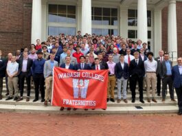 A group photo of the attendees of the 2023 Wabash Fraternity Day.