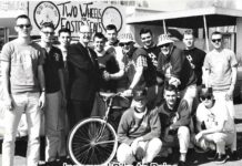 Members of the Delta Sigma Phi fraternity gather at the inaugural Bike to Boise fundraiser in 1963.