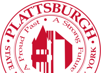 Greek life signs on inclusive language SUNY Plattsburgh logo