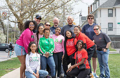 Students in Fraternity and Sorority Affairs and staff from the Department of Public Safety teamed up for an Earth Day cleanup.