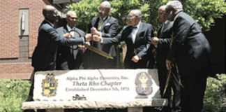 Alpha Phi Alpha Fraternity members attending the bench dedication ceremony on April 30 at the Virginia Commonwealth University.