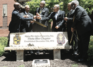 Alpha Phi Alpha Fraternity members attending the bench dedication ceremony on April 30 at the Virginia Commonwealth University.