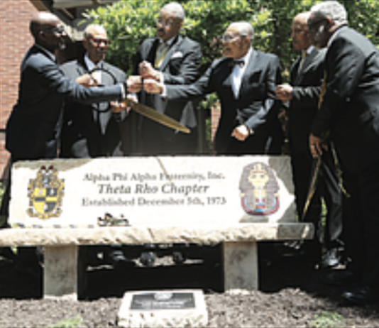 Alpha Phi Alpha Fraternity members attending the bench dedication ceremony on April 30 at the Virginia Commonwealth University.