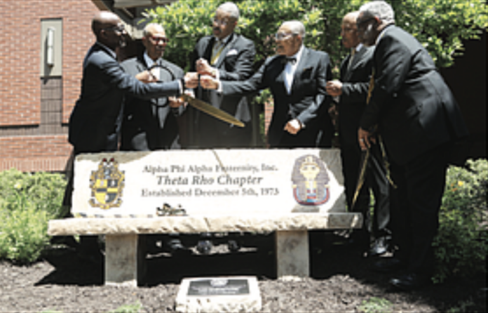 Alpha Phi Alpha Fraternity members attending the bench dedication ceremony on April 30 at the Virginia Commonwealth University.