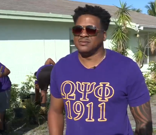 Members of the Alpha Alpha Chapter of Omega Psi Phi Fraternity, Inc. did this Memorial Day weekend at the home of an 87-year-old woman in Boynton Beach to repaint the house and replant the yard.