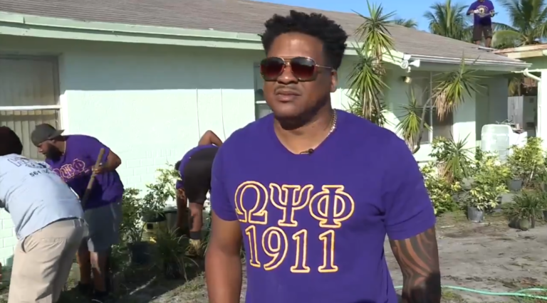 Members of the Alpha Alpha Chapter of Omega Psi Phi Fraternity, Inc. did this Memorial Day weekend at the home of an 87-year-old woman in Boynton Beach to repaint the house and replant the yard.