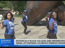 Historically Black Greek sororities and fraternities celebrate the Kings’ legacy at the Embrace monument