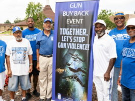 FRATERNITY BROTHERS AGAINST GUN VIOLENCE: From left to right, Jamies Turner, Elijah Everette, Chalk Mitchell III, Bennie Howse, Larry Harris, Ronald Ponds, Glenn Hersey.