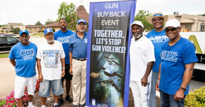 FRATERNITY BROTHERS AGAINST GUN VIOLENCE: From left to right, Jamies Turner, Elijah Everette, Chalk Mitchell III, Bennie Howse, Larry Harris, Ronald Ponds, Glenn Hersey.