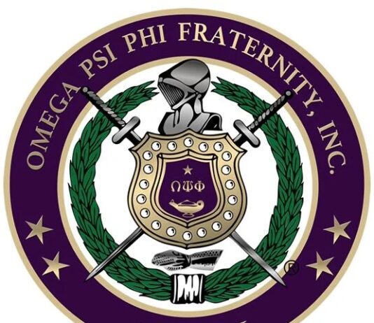 Omega Psi Phi crest logo.